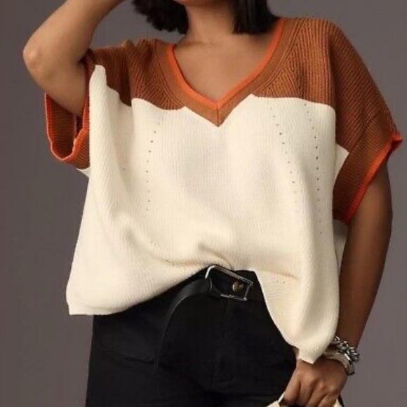 Maeve Sweaters - MAEVE Oversized V-Neck Pullover Sweater Color Block Sweater size Small